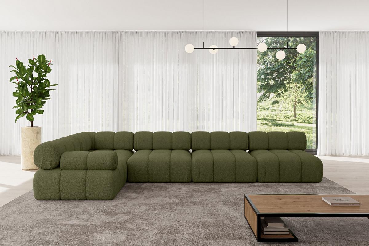 ECKSOFA modulares Sofa Mende-L3 - 380x190x70 cm Grün Bouclé - Grün, Holzwerkstoff/Textil (380/190cm) - ALTDECOR