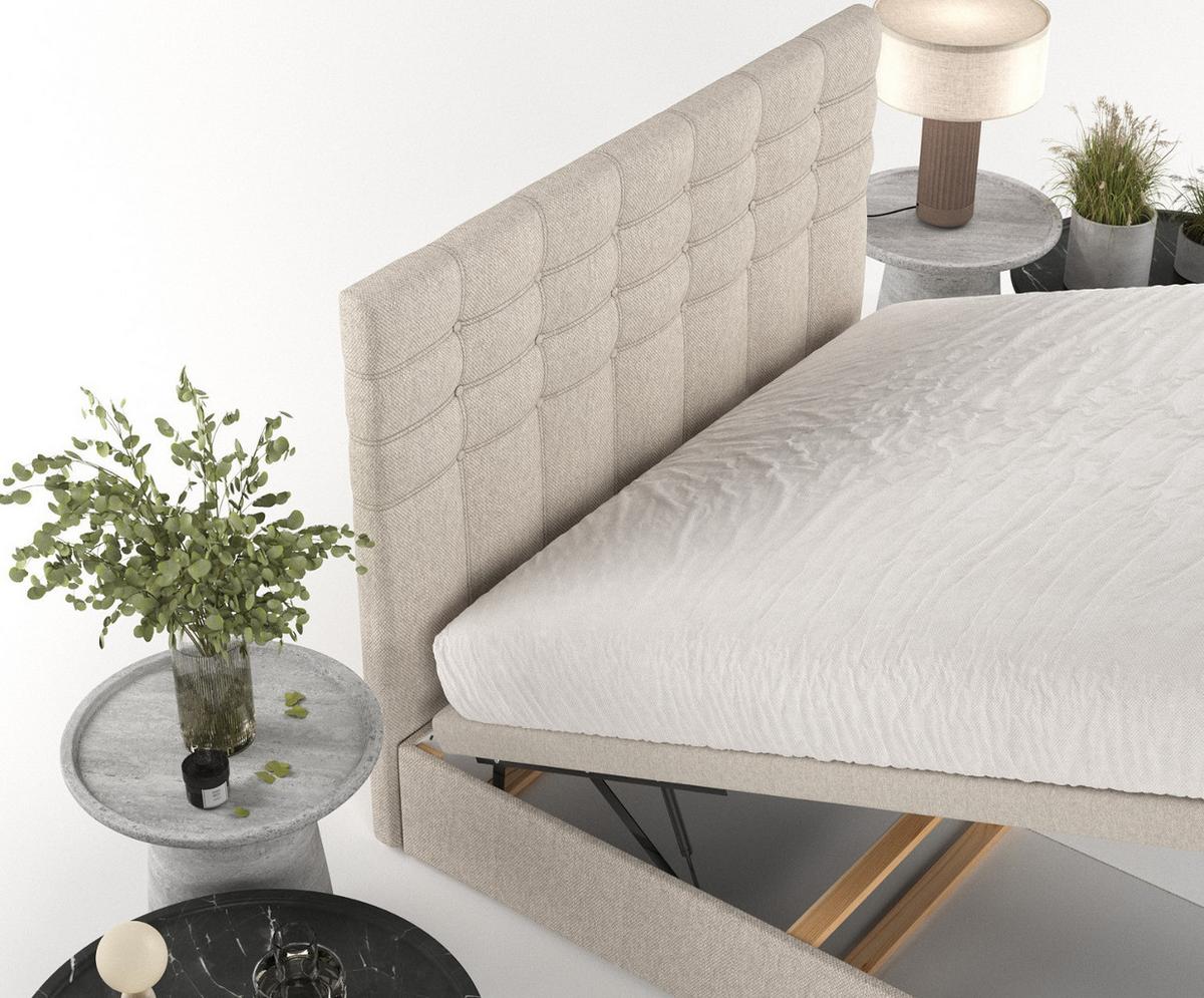 POLSTERBETT Callo mit Stauraum 160/200 cm Hellbeige im Megan Stoff - Sandfarben/Schwarz, Holz/Holzwerkstoff (160/200cm) - AltaBeds
