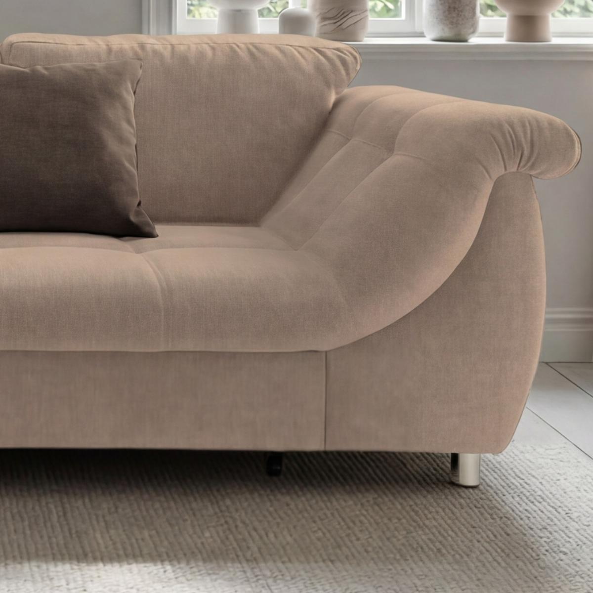 ECKSOFA mit Schlaffunktion, Wellenunterfederung, Ottomane links B250/T190/H84 cm, Liegefl. 179x190 cm, Mikrofaser Hellbraun / 17012 - Hellbraun/Chromfarben, Textil/Metall (250/190cm) - luma-home