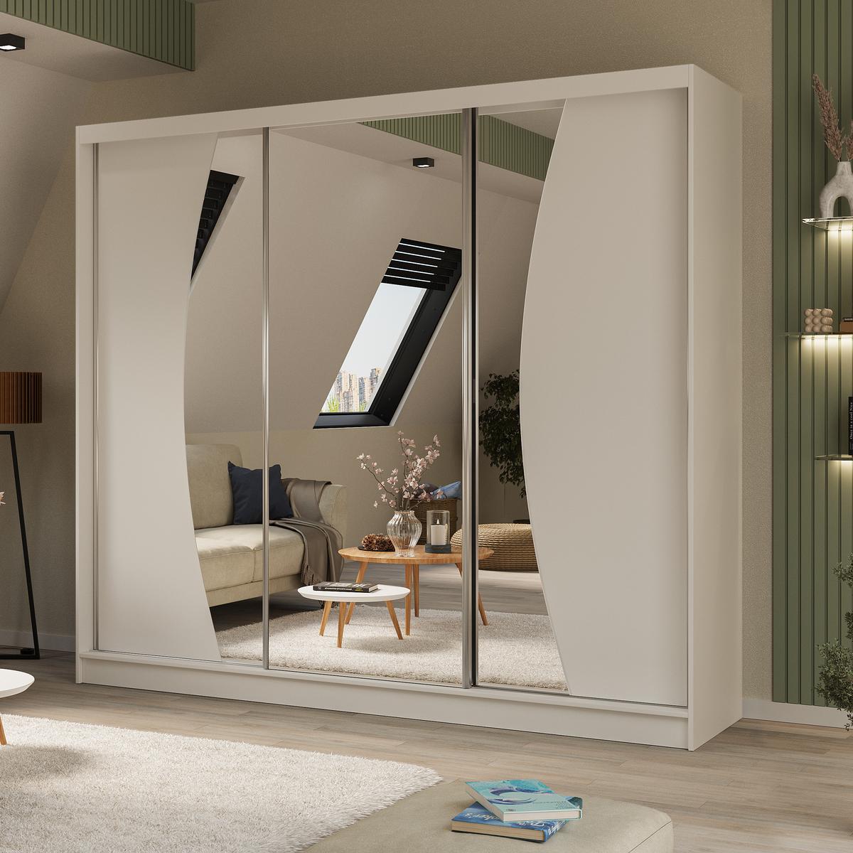 SCHWEBETÜRENSCHRANK Vox II 240/216/61 weiß mit Spiegel und Schubladen - Weiß, Holzwerkstoff (240/216/61cm) - Beautysofa