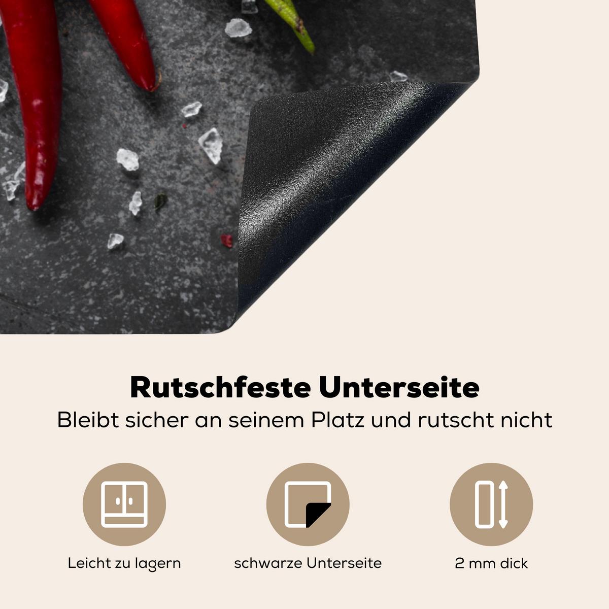 HERDABDECKPLATTE Pfeffer - Kräuter - Gewürze - Beton Induktionsmatte 78x78 cm - Rot, Kunststoff (78/78/0.2cm) - MuchoWow