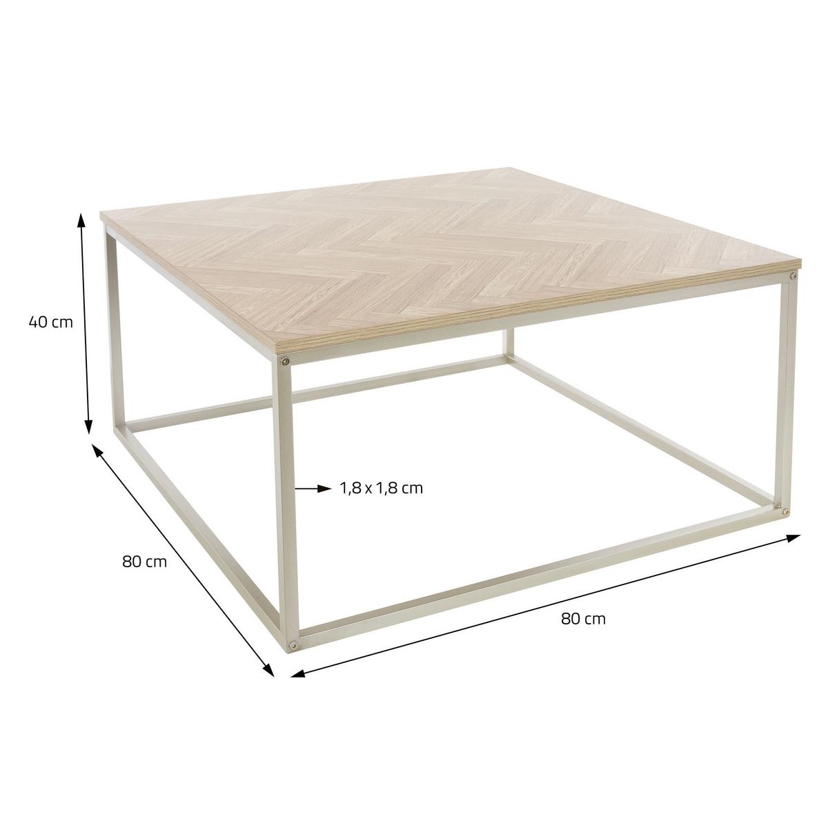 COUCHTISCH 80x80x40 cm Eiche mit Fischgrätenmuster Stahlgestell - Braun, Metall (80/80/40cm) - ML-DESIGN