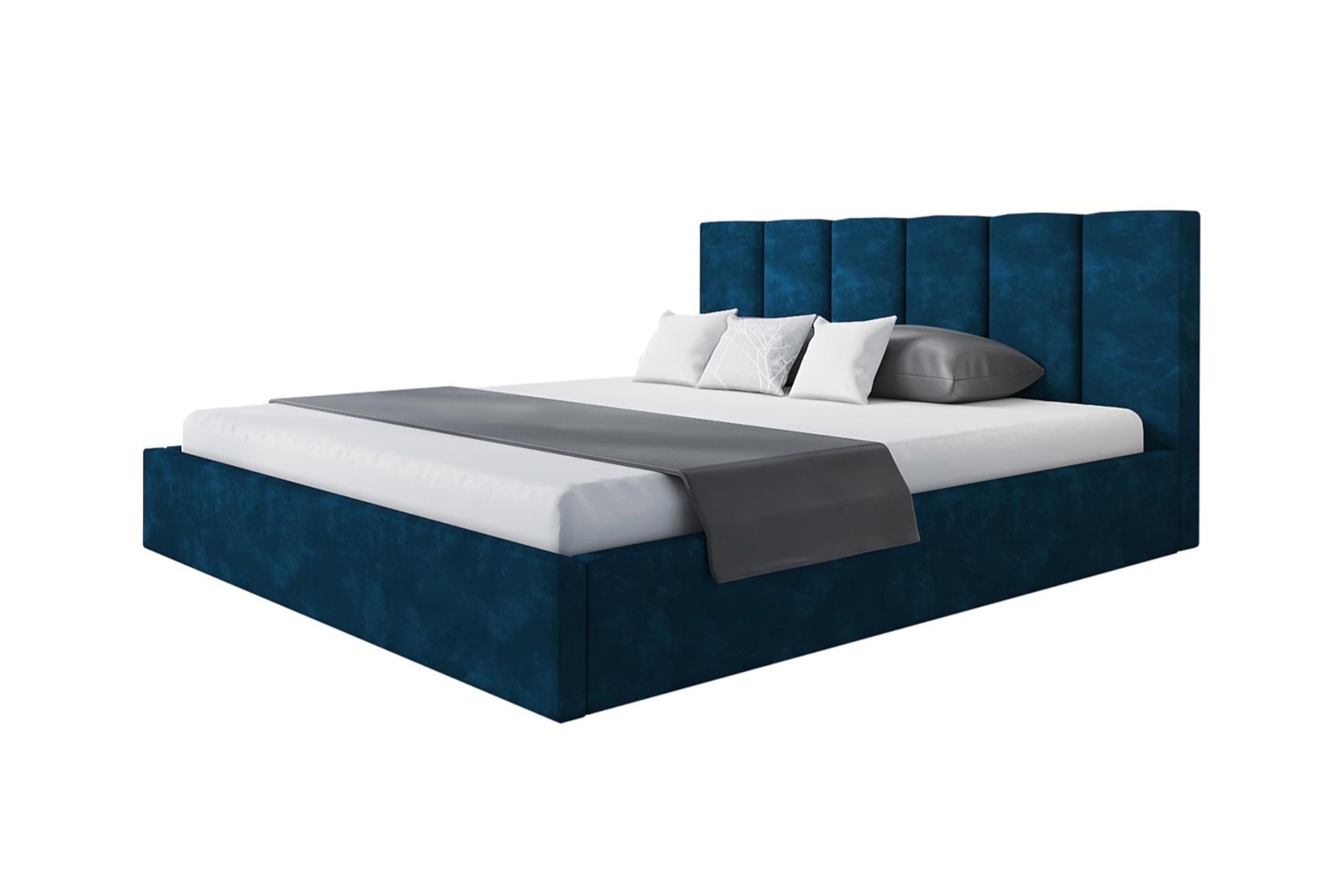 BETT 160x200 - Polsterbett mit Bettkasten und Holzrahmen - Modern Betten - Glatter Kronos-Stoff - Kollektion Tokio, Blau - Blau, Holz/Kunststoff (160/200cm) - Alpi-Möbel