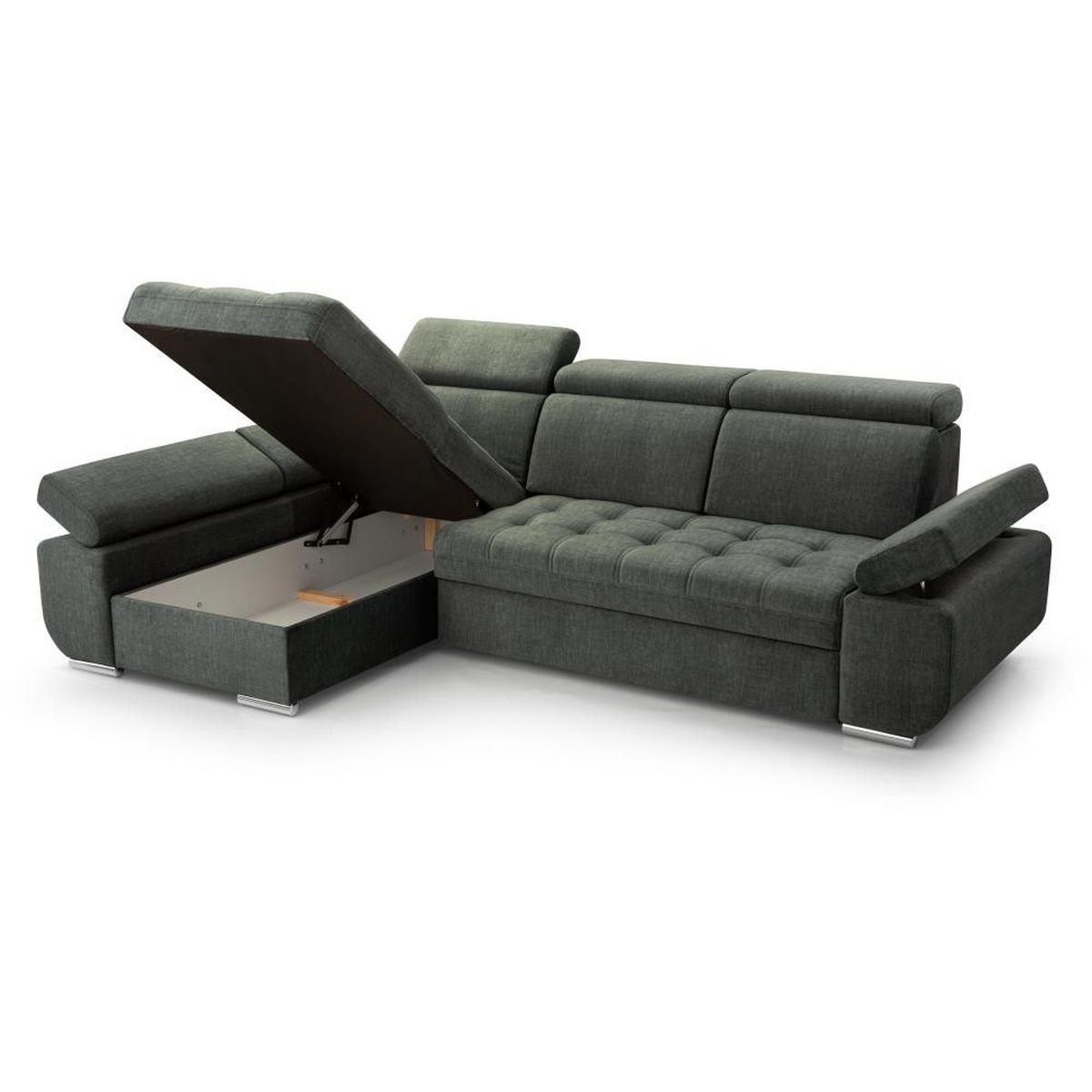 ECKSCHLAFSOFA Bianca dunkelgrün links - Chromfarben/Dunkelgrün, Textil (264/165cm) - Beautysofa