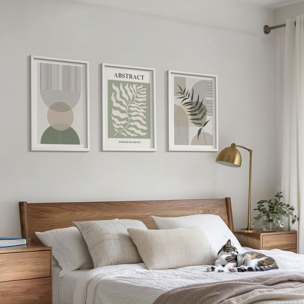 BILDER SET 3er Set - 40x60 cm Weißer Rahmen - Botanische Boho-Abstraktionen - Weiß, Kunststoff (40/60cm) - TULUP