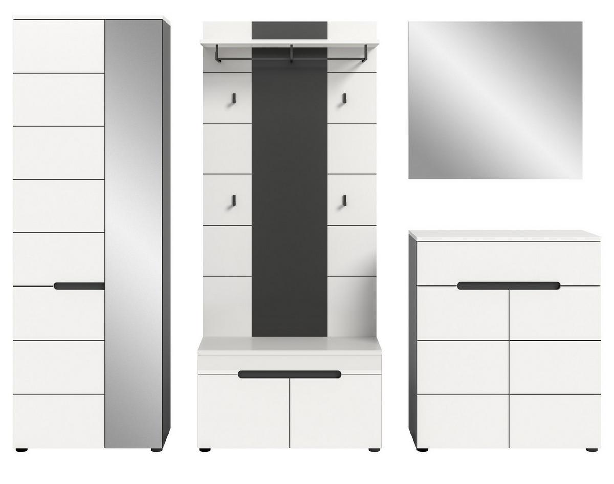 GARDEROBEN-SET 5-teilig in weiß, grau 255 cm, Komplettset mit Soft-Close, Cooper - Schwarz/Weiß, Glas/Holzwerkstoff (255/190/37cm) - Inn.Furn