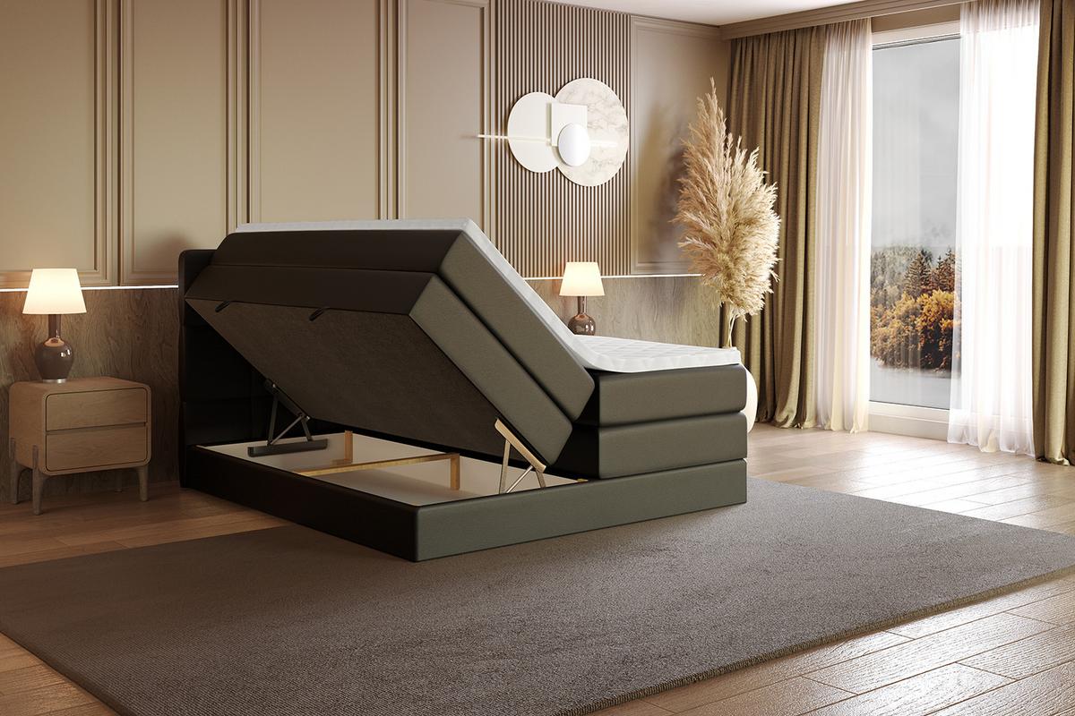 BOXSPRINGBETT mit Matratze H3|H4 und Lattenrost - LIRO KING-160x200 - Schwarz - Schwarz, Holzwerkstoff (160/200cm) - ALTDECOR