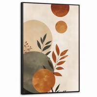 LEINWAND Bilder mit Rahmen - Formen - Rund - Blätter - Beige - 100x150 - Rostfarben, Textil (100/150cm) - MuchoWow