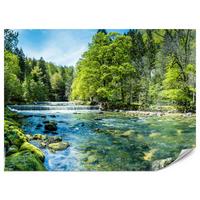 FOTOTAPETE für Wohnzimmer Landschaft Steinerne Fluss Wald Bäum 100x70 - Türkis/Blau, Papier (100/70cm) - Muralo
