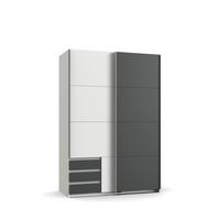 SCHWEBETÜRENSCHRANK 2-türig B135/H198/T65 cm, Kleiderschrank in Weiß, 1x Tür & sichtbare Schubkästen in Grafit / 22661 - Alufarben/Graphitfarben, Holz/Holzwerkstoff (135/198/65cm) - luma-home