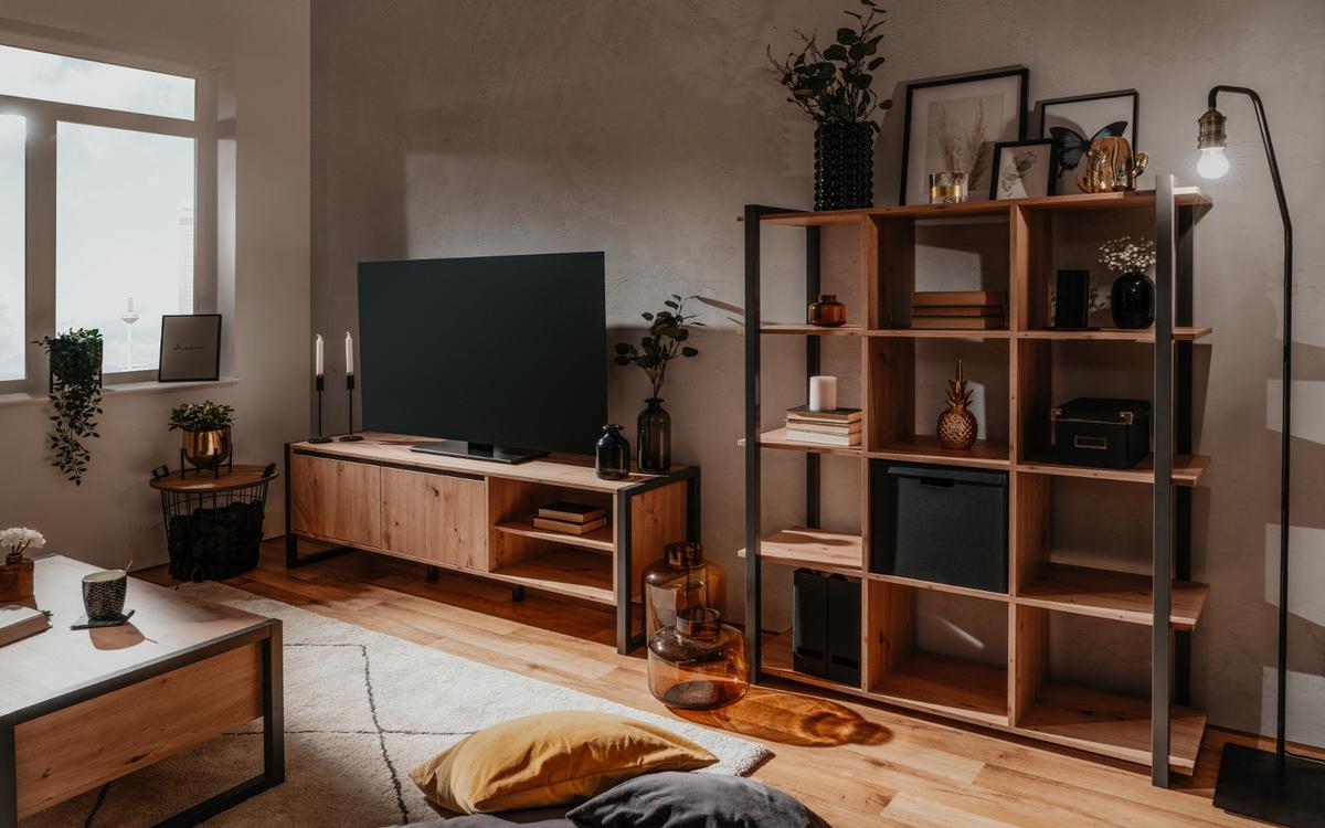 ESSTISCH Eiche Artisan, Grau Industrial, Küchentisch ausziehbar 160 - 200 cm - Anthrazit/Eiche Artisan, Holzwerkstoff (160/90/75cm) - Furn.Design