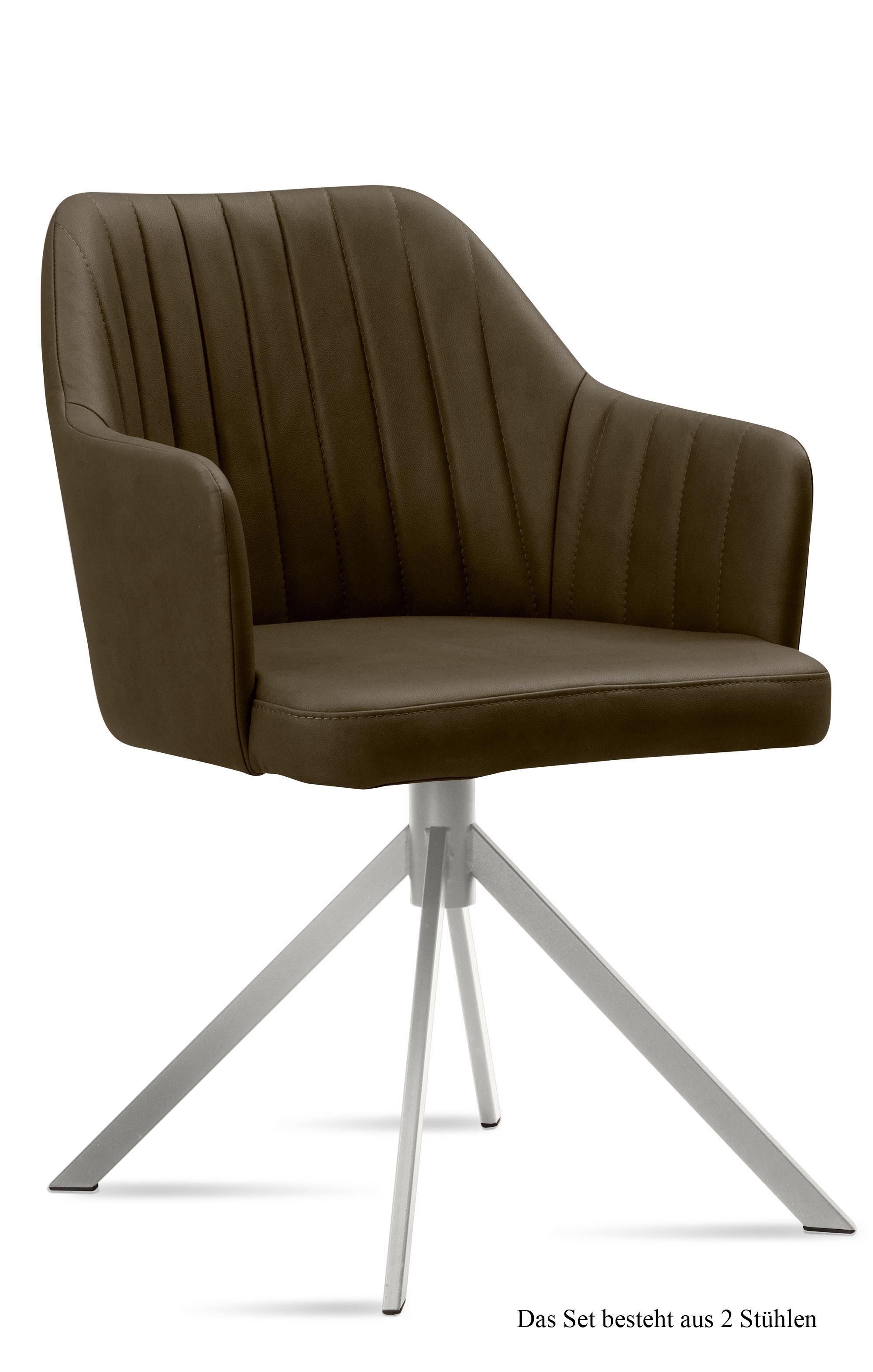 ARMLEHNSTUHL (2er-Set) Dorthe 58x81x60 Edelstahl/Khaki - Dunkelgrün/Edelstahlfarben, Kunststoff (60/81/58cm) - 58aufmkessel