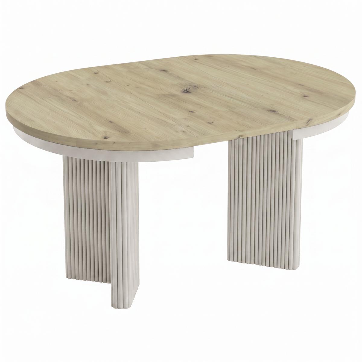 ESSTISCH Prestige runder Design-Tisch, ausziehbar Ø 100–180 cm, Eiche artisan+Kaschmir - Kaschmir/Eichefarben, Metall (100/100/77cm) - Beautysofa