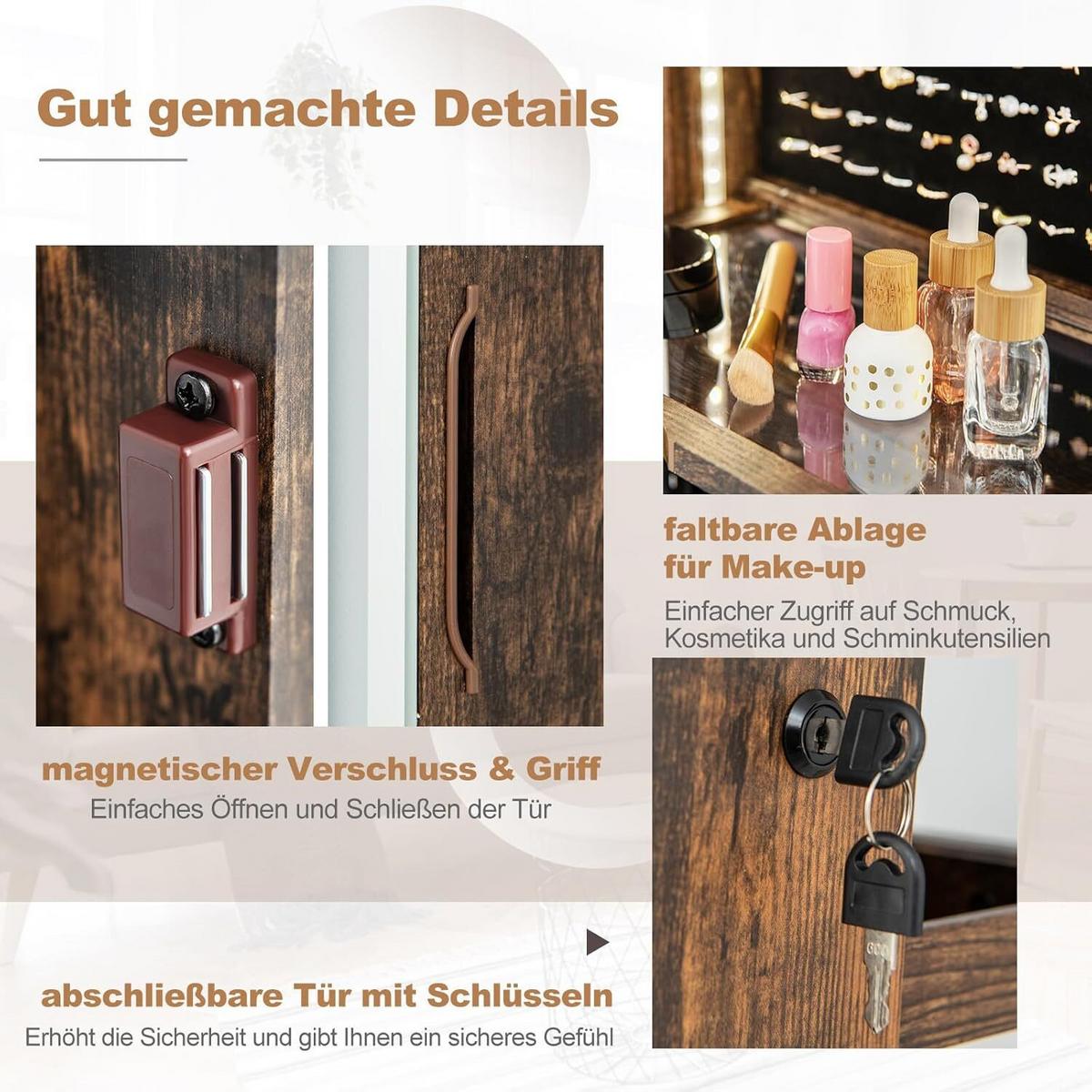 SCHMUCKSCHRANK 160cm Kaffee - Braun, Holz (54/160/54cm) - COSTWAY