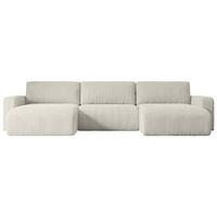WOHNLANDSCHAFT mit Schlaffunktion und Bettkasten KLEEA-U - 347x143x83 cm Creme Cord - Hellgrau/Creme, Holzwerkstoff/Kunststoff (347/83/143cm) - ALTDECOR