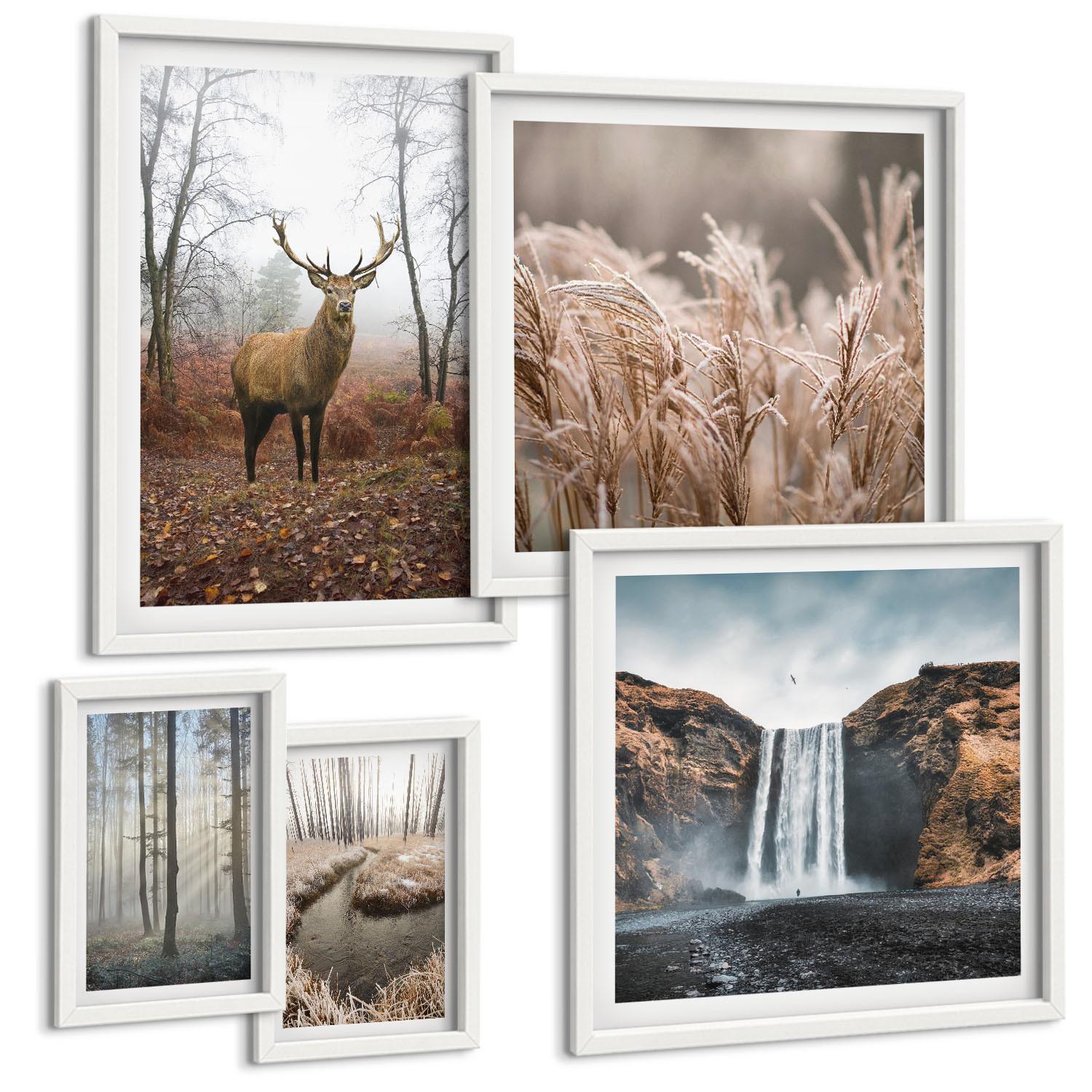 BILDER SET 5er Set - 50x50 cm & 20x30 cm & 40x60 cm Weißer Rahmen - Die charmanten Straßen der Hafenstädte - Weiß, Kunststoff (40/60cm) - TULUP