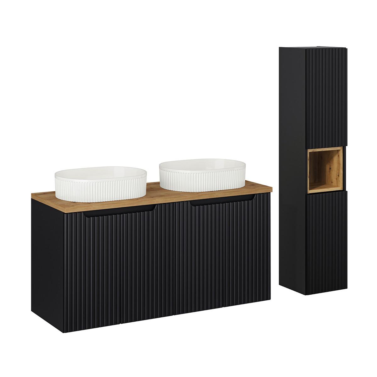 BADMÖBEL 120cm Riva 2er-Set Schwarz und Holz - Schwarz, Holzwerkstoff (120/57/40cm) - Petits-meubles
