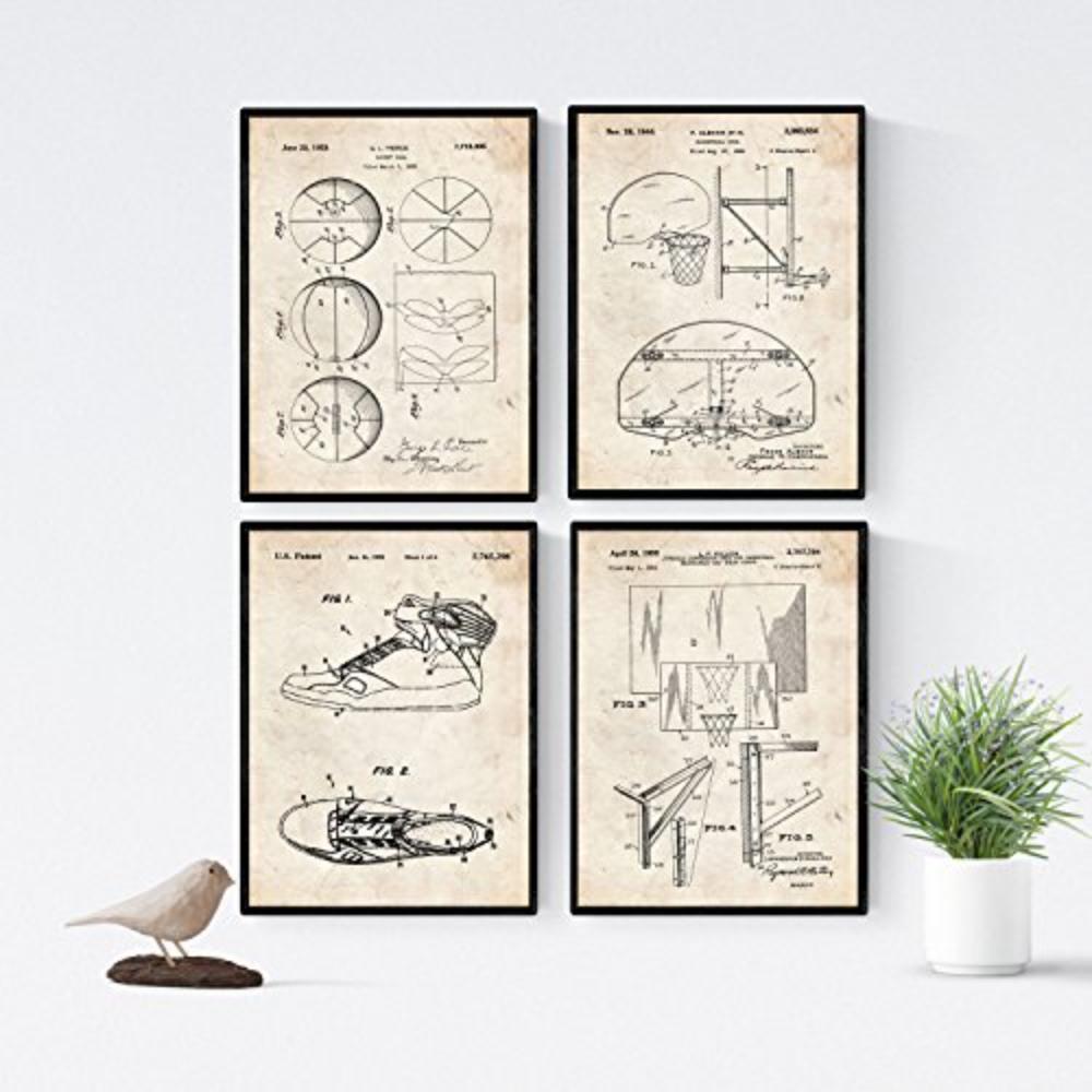 POSTER Set mit 4 Jahrgang Basketball Patent A4 Rahmenlos - Klar, Papier (29.7/3cm) - Nacnic
