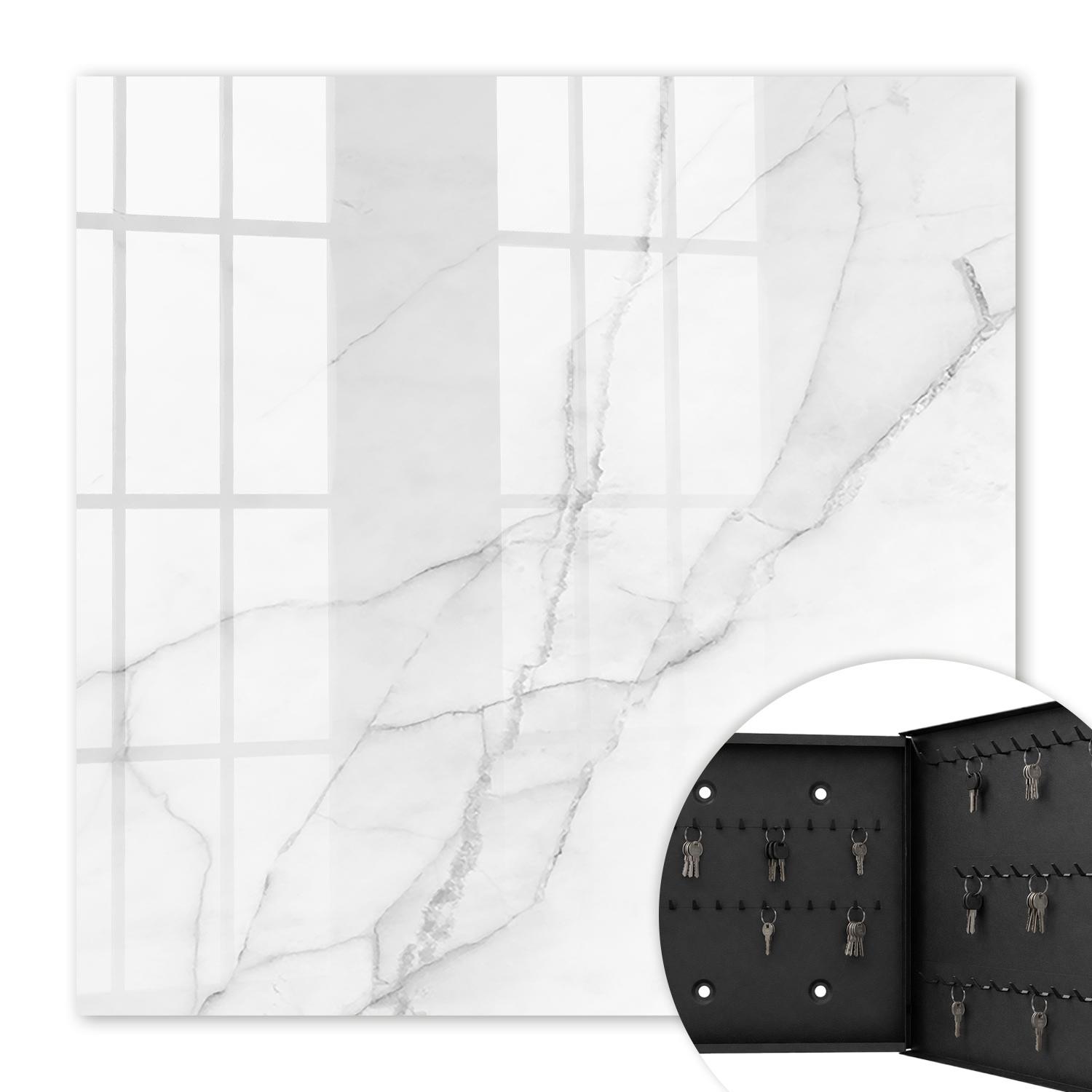 SCHLÜSSELBOX Schwarz 30x30 cm- Türöffnung nach rechts - Marmor-Eleganz - Weiß, Metall (30/30/5cm) - TULUP