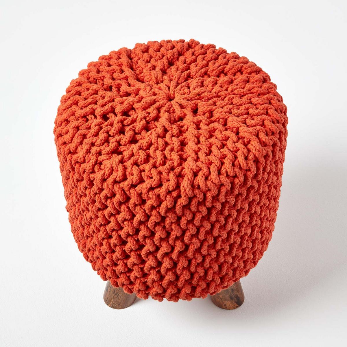 STRICK-HOCKER orange, Dreibein 32/32/42 cm - Orange, Textil (32/42/32cm) - Homescapes