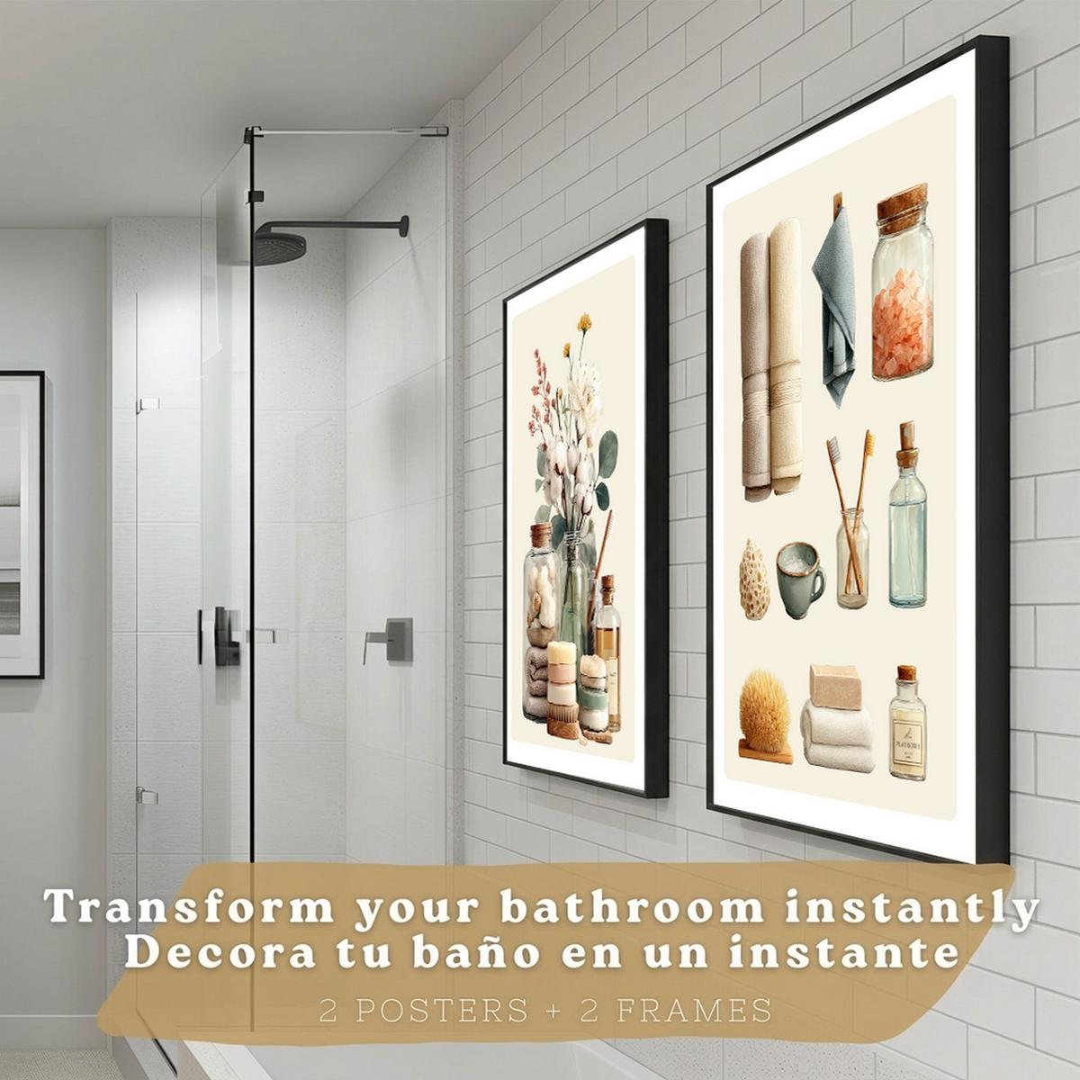 POSTER 2er-Set dekorative Kunstdrucke im Spa-Stil für, minimalistische Bilder mit Blumen Zen-Poster für entspannende Badezimmer- Schwarzer Rahmen A3 - Schwarz, Papier (42/29.7/3cm) - Nacnic