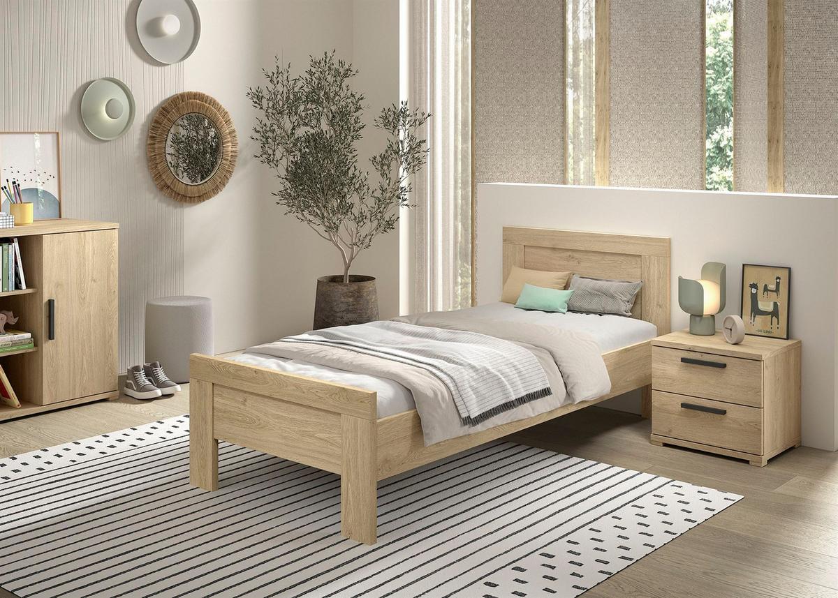KINDERZIMMER SET Keelia Eiche Melamin mit Bett 90x200 und Nachtkonsole - Eichefarben, Kunststoff (100/1/200cm) - 58aufmkessel