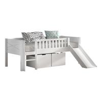 SPIELBETT mit Rutsche 90x200 Karyl Kiefer massiv weiß mit 2 Schubladen - Weiß, Holz (90/200cm) - 58aufmkessel