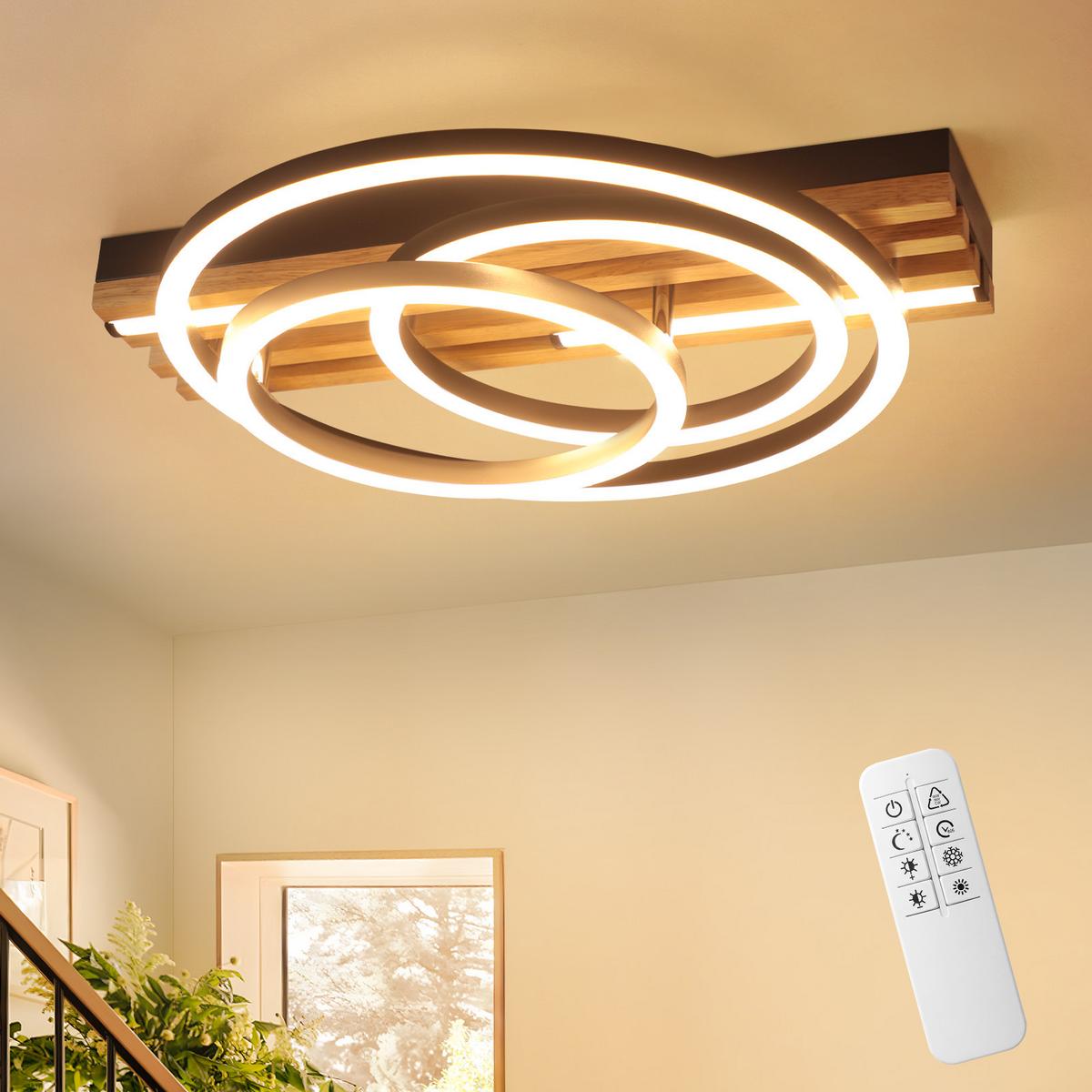LED DECKENLEUCHTE Iklenli 38/32/8.8 cm - Schwarz, Holz/Metall (38/32/8.8cm) - ZMH