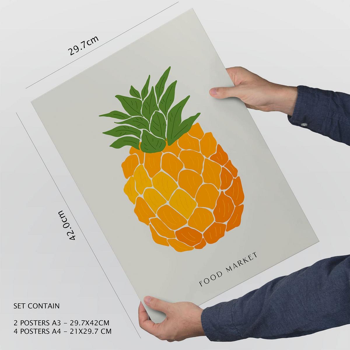 POSTER Set Mit 6 Lebensmittel Und Ernährungs Tropische Früchte Natur Und Botanikdrucke Für Innenarchitektur A3 & A4 Weißer Rahmen - Weiß, Papier (29/3cm) - Nacnic