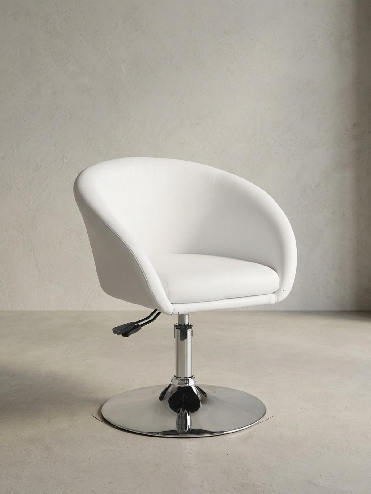 LOUNGESESSEL verstellbare Sitzhöhe mit Trompetenfuß Retro LIFT , Weiß 62x55x84 cm - Silberfarben/Weiß, Kunststoff/Textil (62/84/55cm) - KADIMA DESIGN