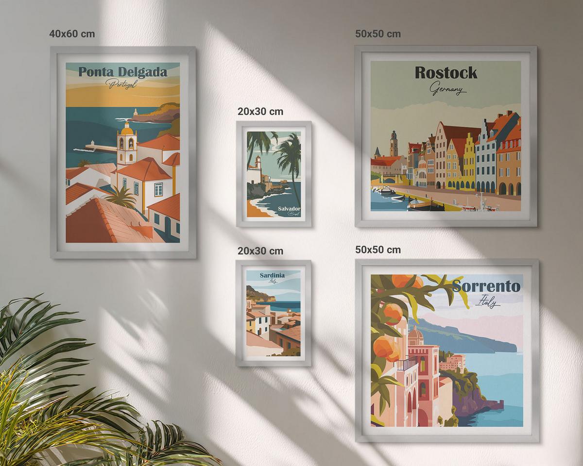 BILDER SET 5er Set - 50x50 cm & 20x30 cm & 40x60 cm Silberner Rahmen - Tropische Strände und Palmen - Silberfarben, Kunststoff (40/60cm) - TULUP