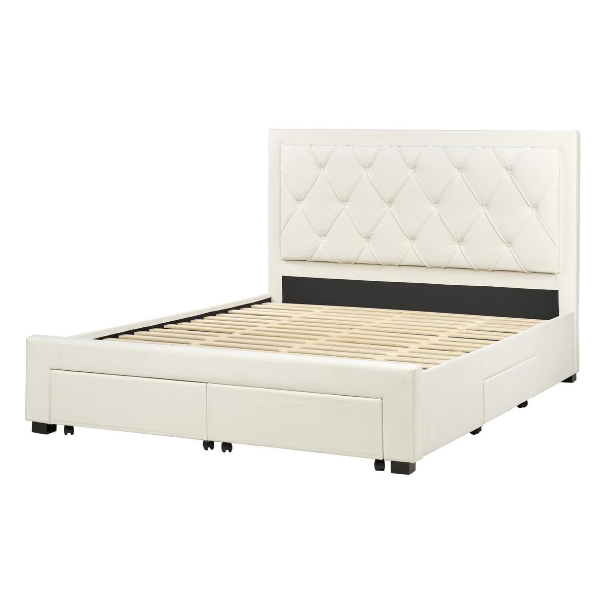 BETT mit Schubladen 160/200 cm Samtstoff Hellbeige Lievin - Beige, Textil (160/200cm) - Beliani