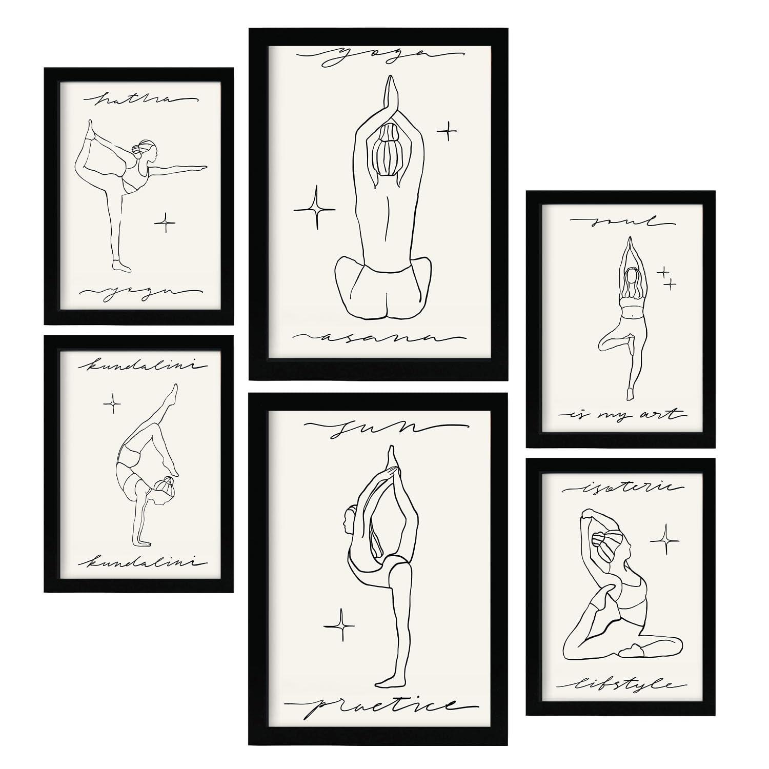 POSTER Set Mit 6 Yoga Musen 2 A3 & A4 Schwarzer Rahmen - Schwarz, Papier (29/3/42cm) - Nacnic