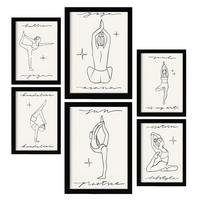 POSTER Set Mit 6 Yoga Musen 2 A3 & A4 Schwarzer Rahmen - Schwarz, Papier (29/3/42cm) - Nacnic
