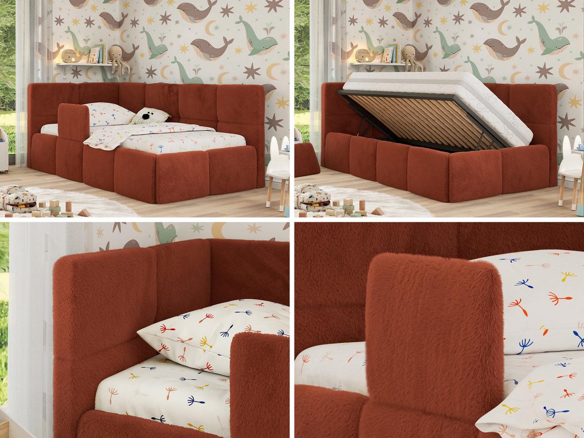 POLSTERBETT ARVO ALTA 90/200 - Orange Plüsch - Schaumstoffmatratze - Links - Orange, Textil (90/200cm) - MKS