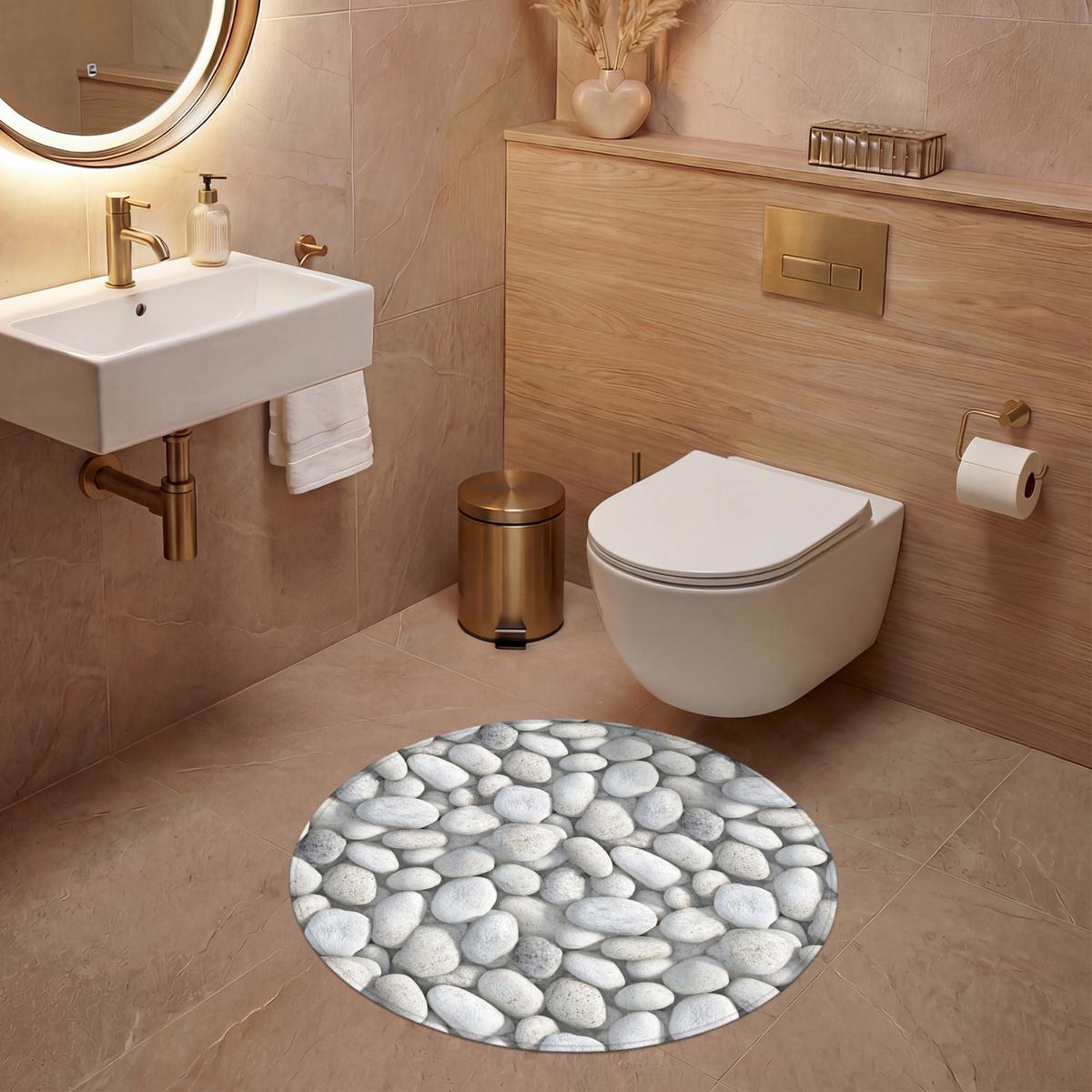 WC-VORLEGER Steine - Grau - Oval Toilettenteppich 70x70 cm - Hellgrau, Textil (70/1cm) - OnlyWow