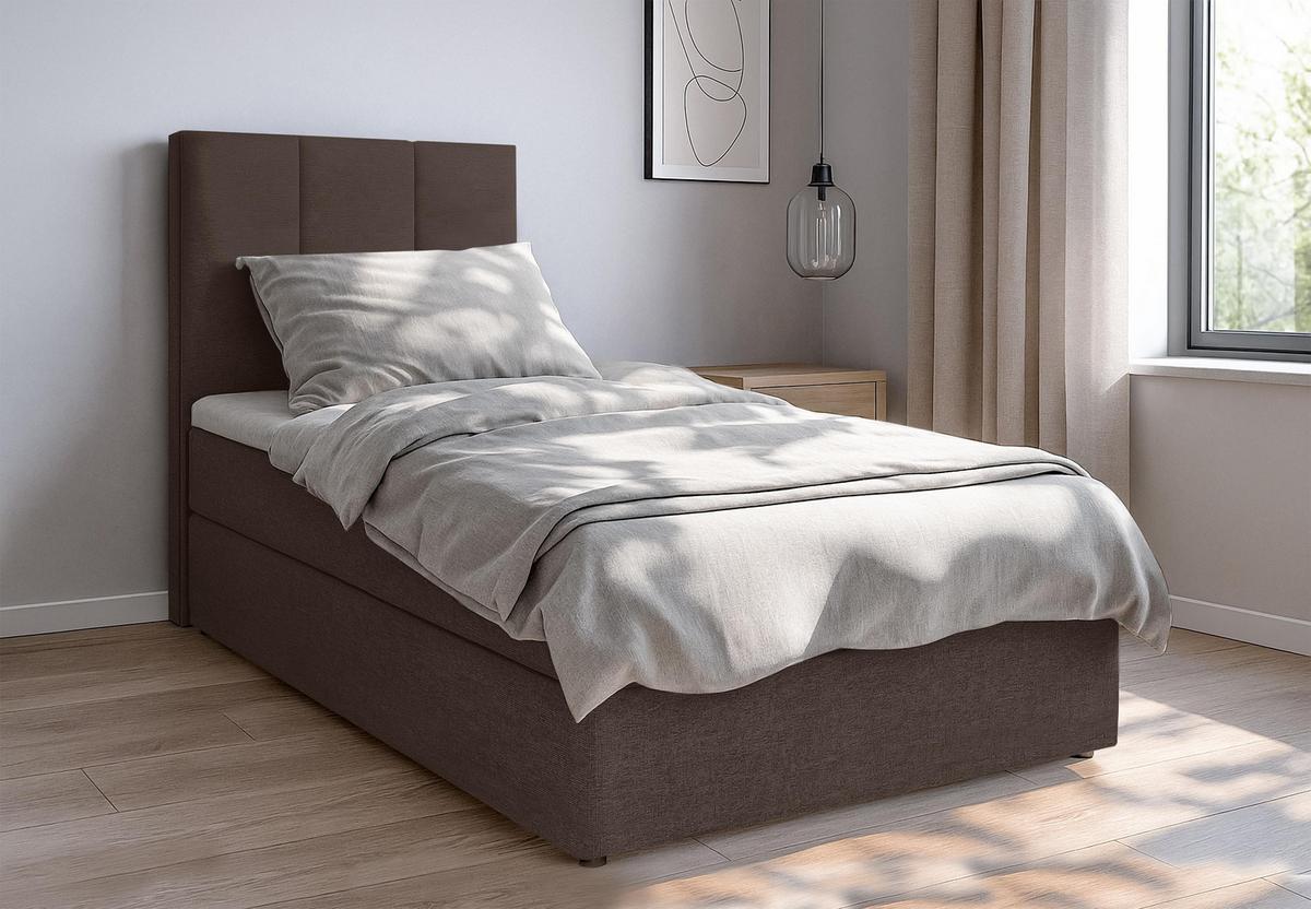 BOXBETT MEREA 90x200 cm mit Bettkasten und Matratze - Braun + TOPPER - Schwarz/Braun, Holz/Holzwerkstoff (90/200cm) - AX Living