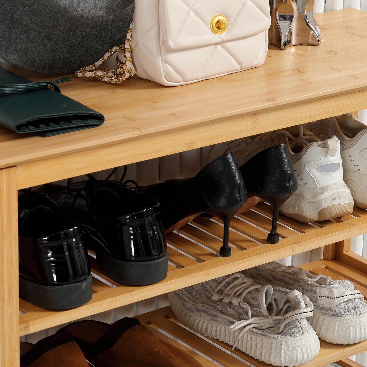 SCHUHREGAL, Schuhständer mit 5 Ebenen, Schuh-Organizer für max. 20 Paar Schuhe - Naturfarben, Holz (29/82/80cm) - HOMCOM