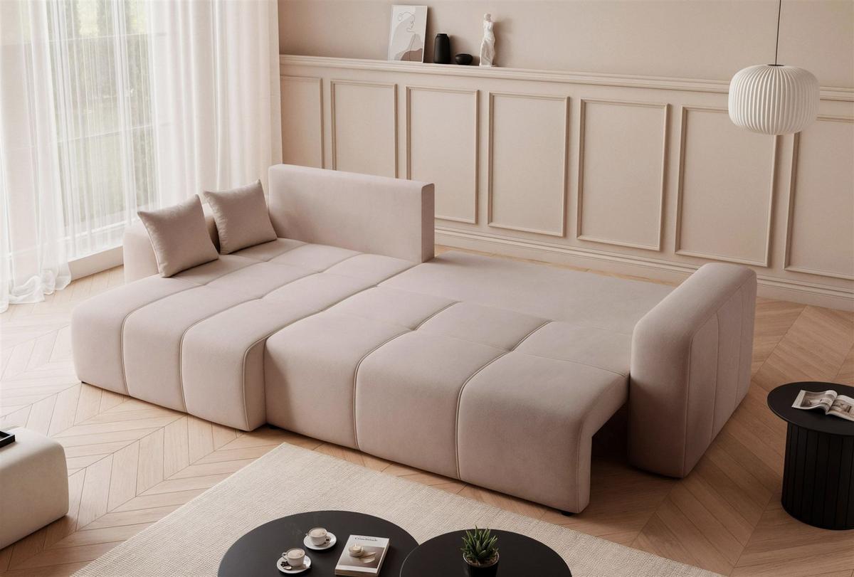 ECKSOFA Leros Xl Mit Schlaffunktion - Beige, Holzwerkstoff/Textil (278/145cm) - Fun Möbel
