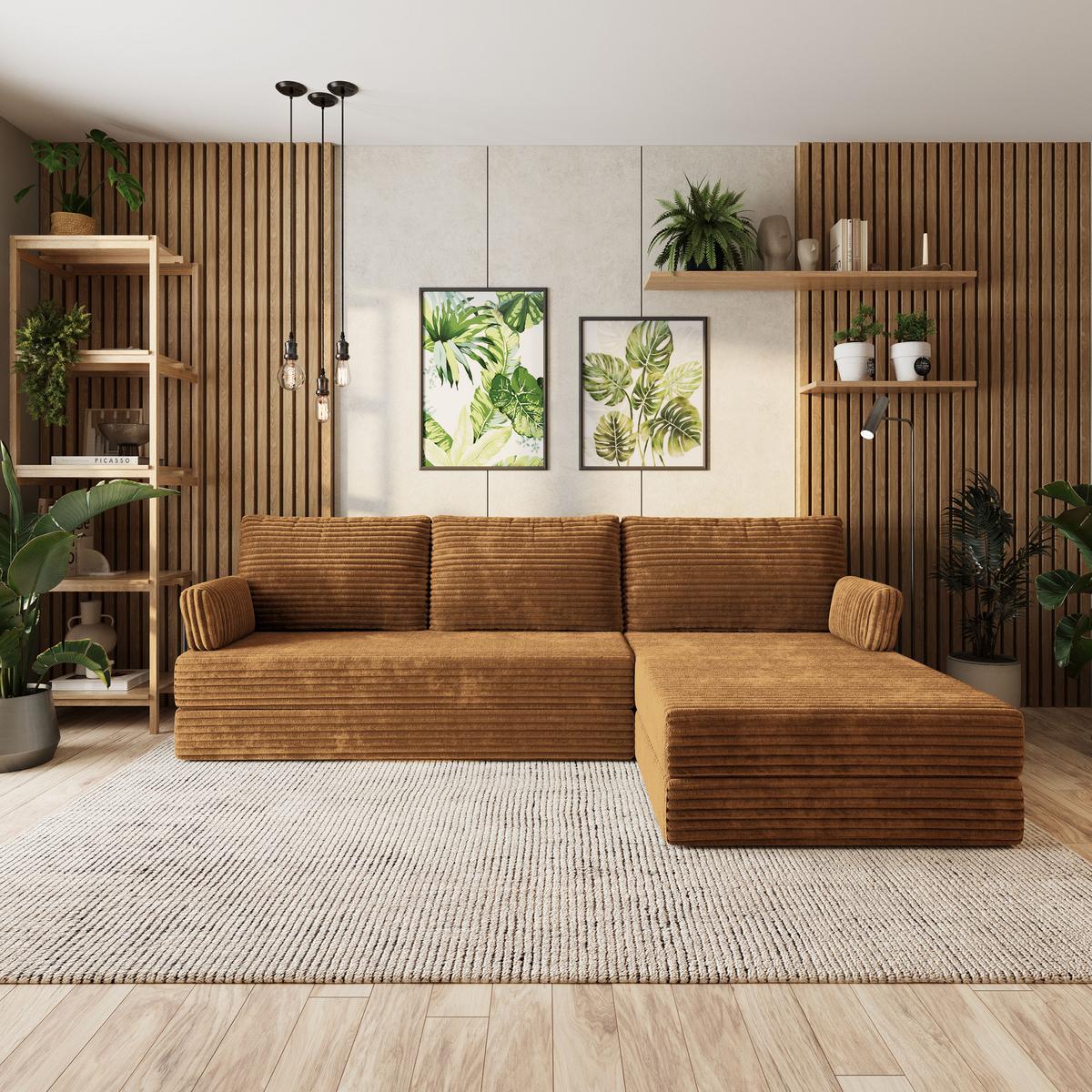 ECKSOFA ANKO modulares Boneless Sofa mit Schlaffunktion Orange Kordstoff - Orange, Textil (270/160cm) - MASSENO