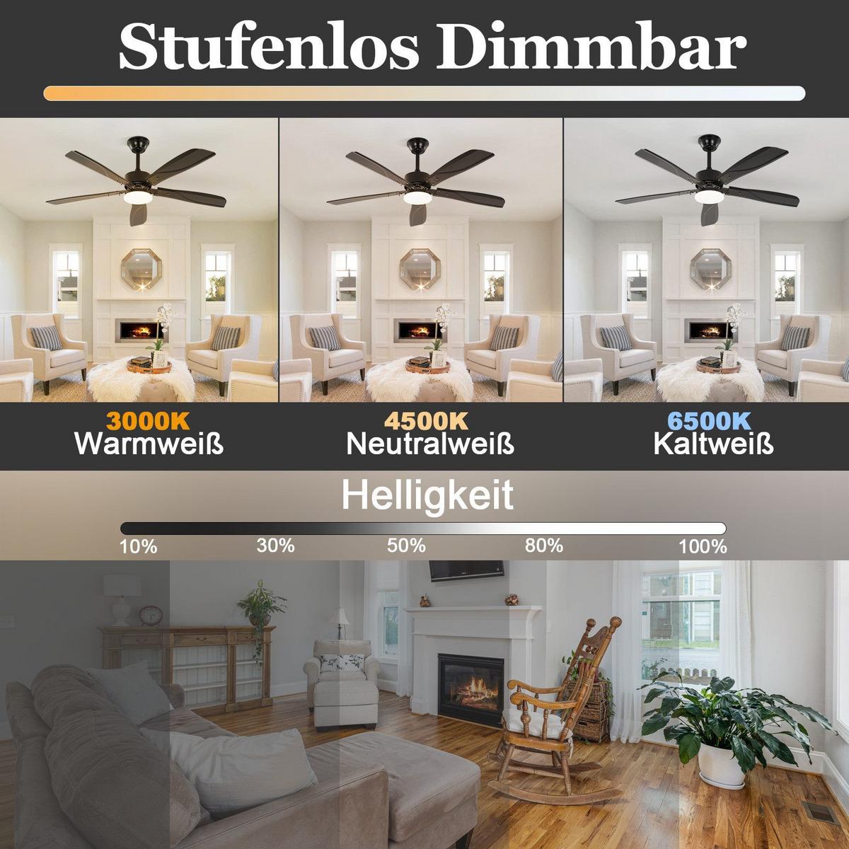 DECKENVENTILATOR BRILON Ⅲ 125/6/42 cm - Schwarz, Kunststoff (125/125/42cm) - Nettlife