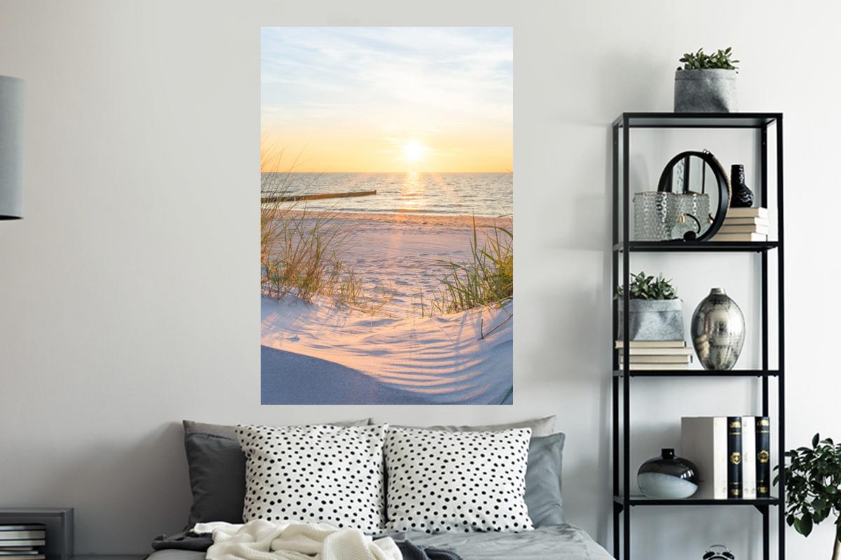 WANDTATTOO Strand - Sonne - Düne - Gras - Sand - Horizont Wandaufkleber 80x120 cm - Hellblau, Kunststoff (80/120/0.1cm) - MuchoWow
