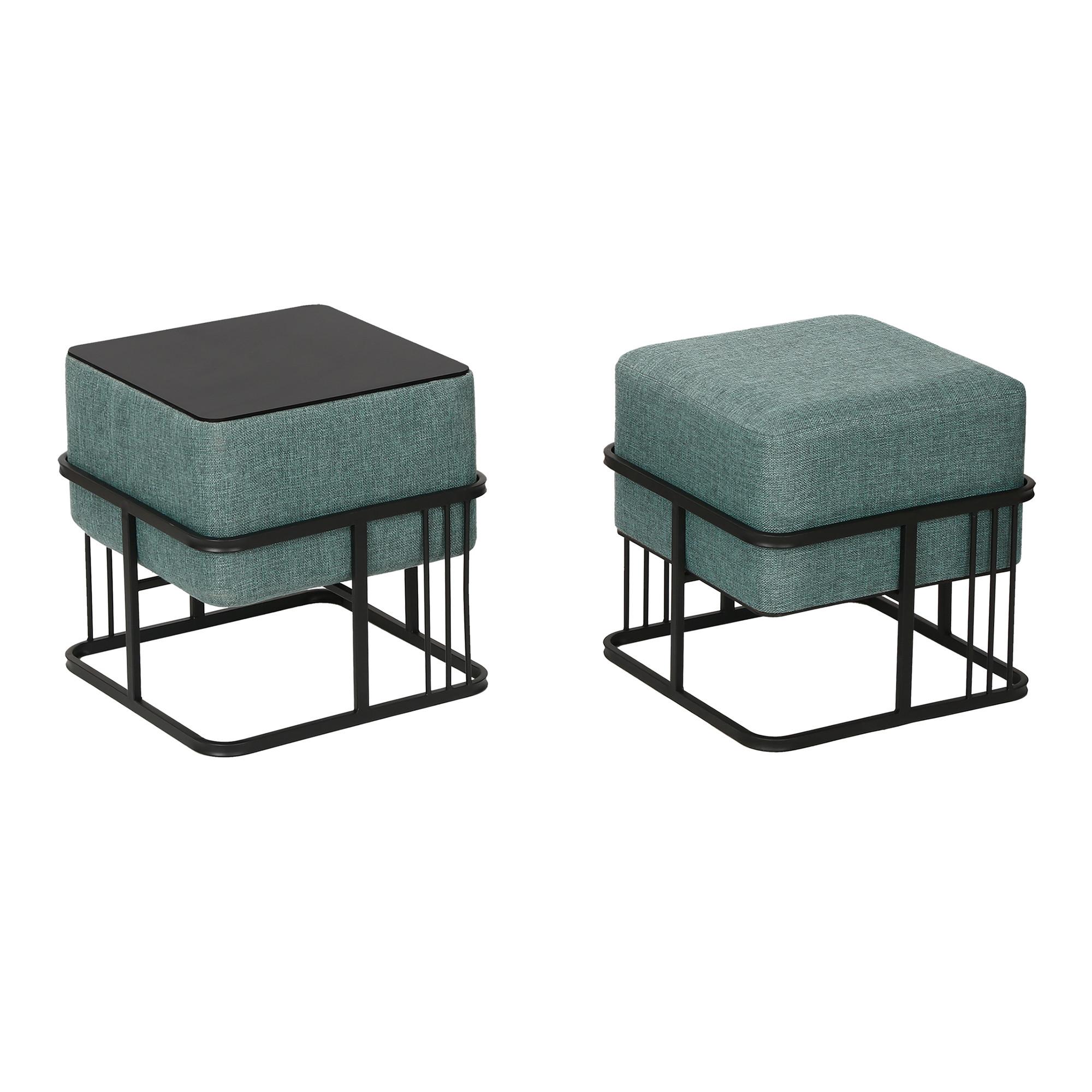 HOCKER-SET 2-TLG. Tas - Schwarz/Grün, Holzwerkstoff/Textil (38/38/38cm) - [en.casa]