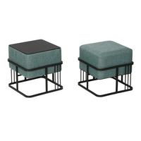 HOCKER-SET 2-TLG. Tas - Schwarz/Grün, Holzwerkstoff/Textil (38/38/38cm) - [en.casa]