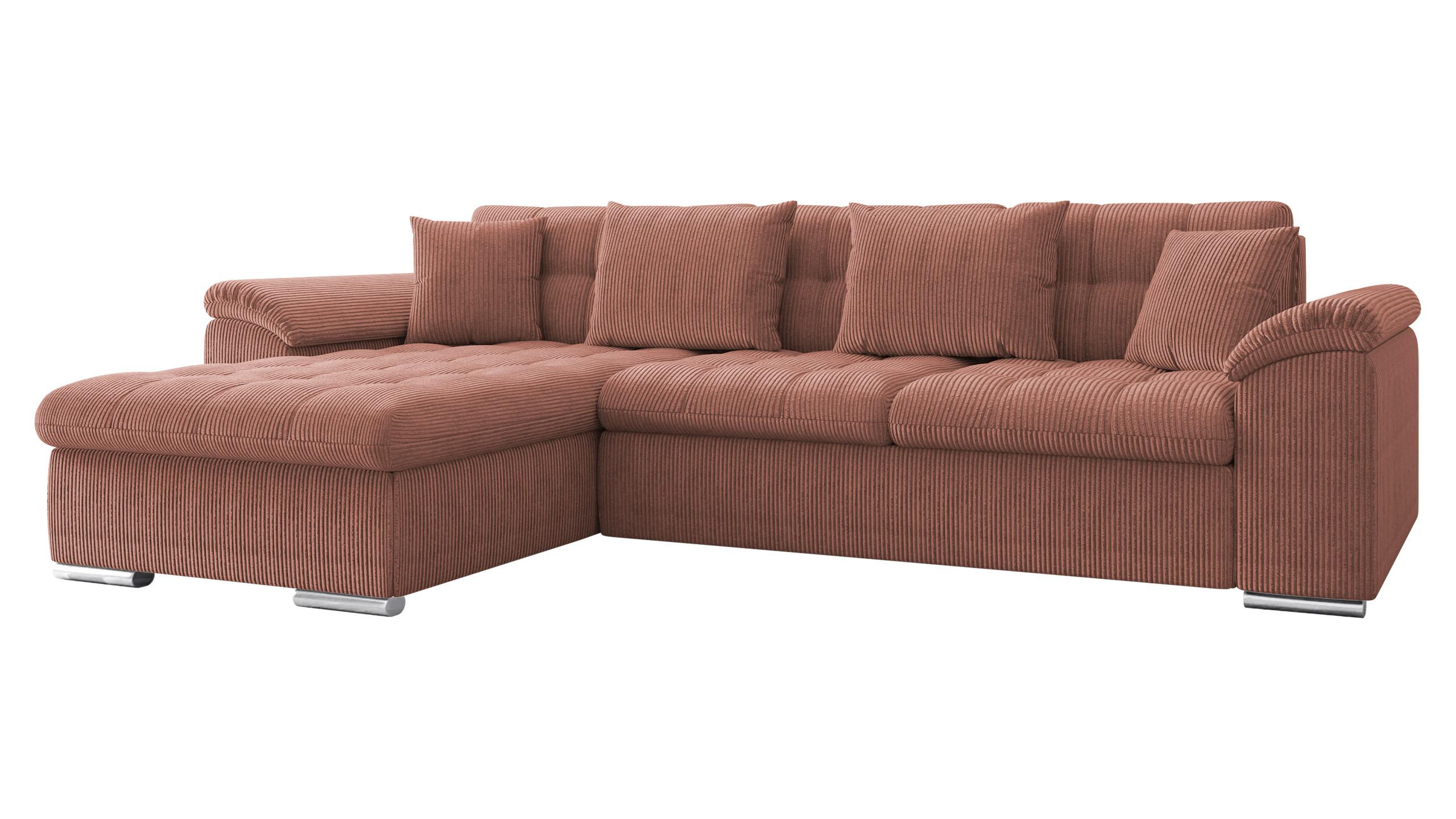 ECKSOFA Diana Cord, Seite: Links - Rosa, Holz/Textil (280/160cm) - MIRJAN24