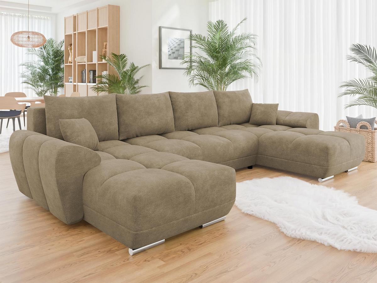 WOHNLANDSCHAFT Logo U - Beige/Silberfarben, Holz/Kunststoff (362/85/183cm) - MIRJAN24