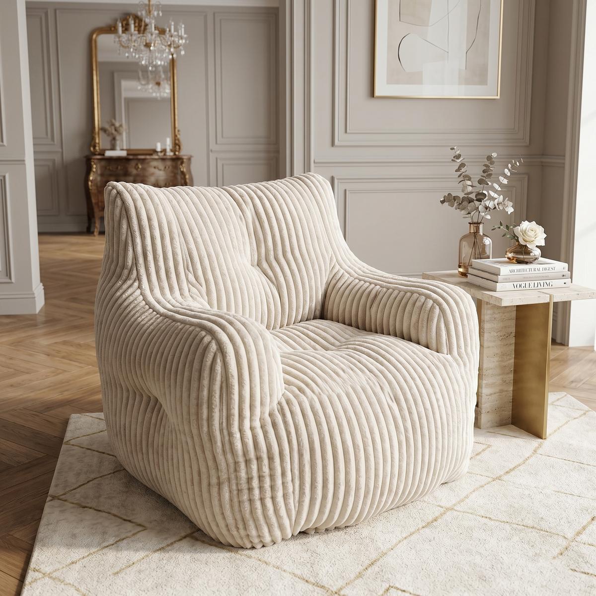 SESSEL weicher cord-stoff ergonomischer mit schaumstofffüllung - Beige, Textil (100/70/94cm) - Urban Meuble