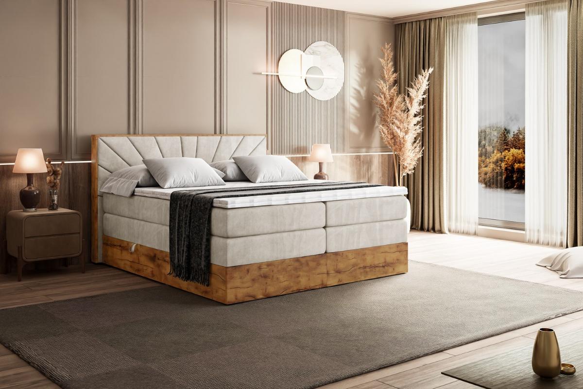 BOXSPRINGBETT mit Matratze H3|H4 und Lattenrost - LOLLI6 KING-200x200 - Beige Casablanca - Beige, Holzwerkstoff (200/200cm) - ALTDECOR