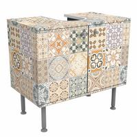 WASCHBECKENUNTERSCHRANK Vintage Azulejo Keramikfliesen 60/55/35 cm - Beige, Holzwerkstoff (60/55/35cm) - Bilderwelten