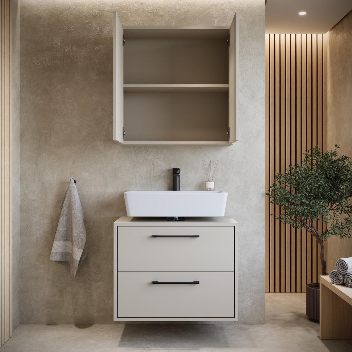 BADMÖBEL-SET Florence 2 Teile Cashmere - 60 x 35 x 51 cm - Kaschmir, Holz (60/51/35cm) - Badplaats